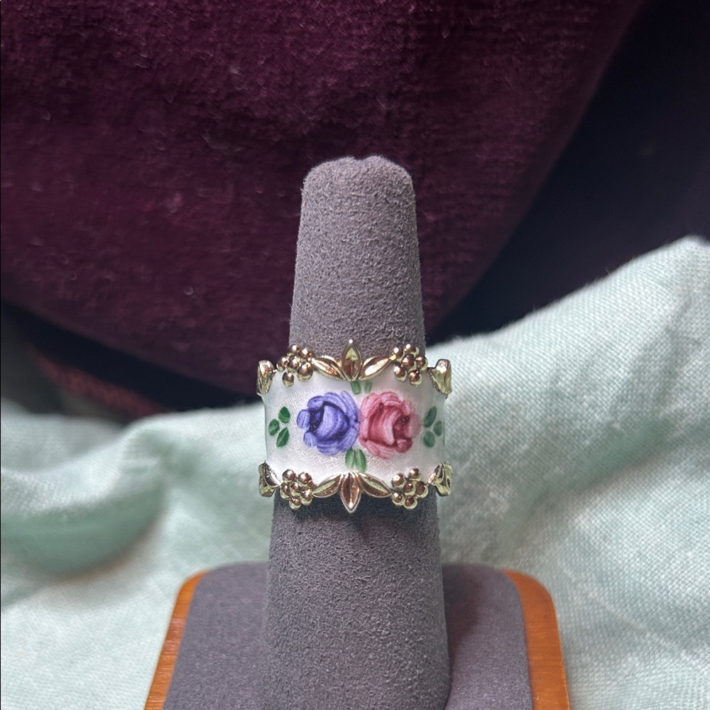 RARE Vintage GP Over Sterling Silver Enamel Ring by Joesph Esposito (signed)